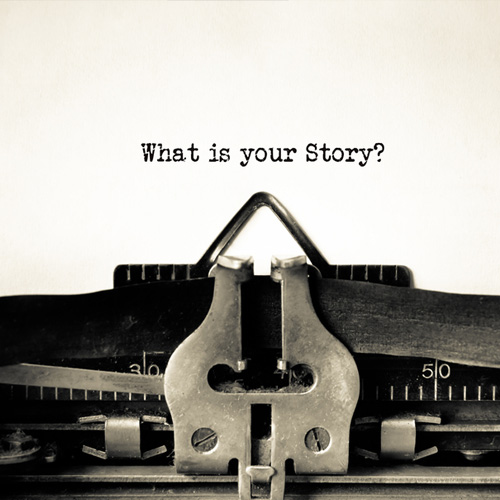 Picture of an old typewriter with the text, "What is your Story?"
